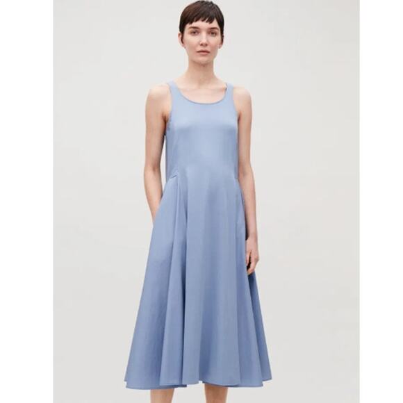 COS Woven Jersey Mix Sleeveless Tank Dress Scoop Neck Poplin Pleated Midi  Flared